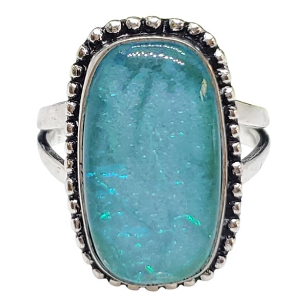 New Iridescent Opal Triplet Ring Set in .925 Sterling Silver - Size 10 ring is 21.5 mm long - Total 