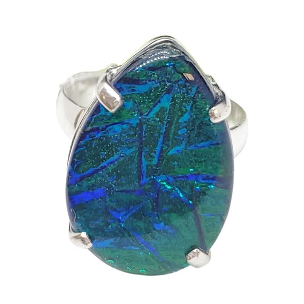 New Blue Tear Drop Druzy Ring Set in .925 Sterling  Silver - Size 9 ring 23 mm long - Total weight i