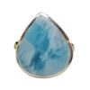 Image 1 : New Polished Blue Lace Agate Teardrop Ring Set in .925 Sterling Silver - Size 10 ring is 22mm long