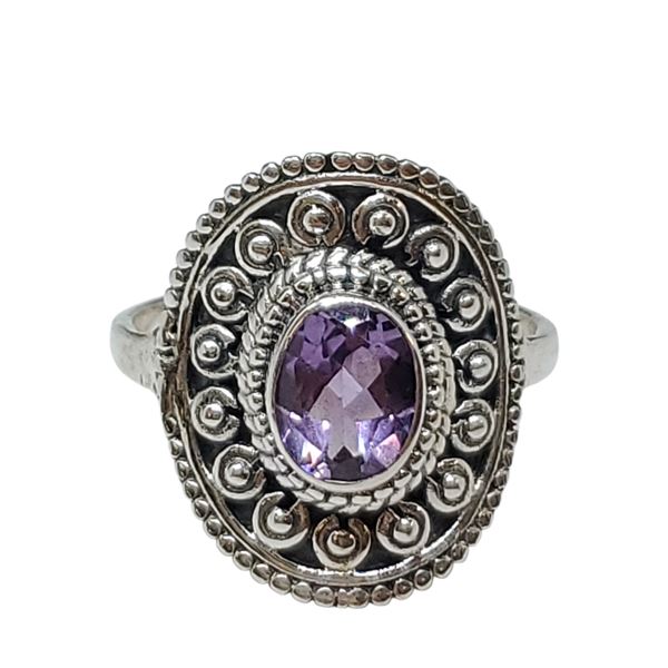 New Faceted Amethyst Crystal Ring Set in .925 Sterling Silver - Size 9 ring is 20mm long - Total wei