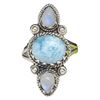 Image 1 : New  Blue Larimar & Moonstone Ring Set in .925 Sterling Silver - Size 8 ring is 32mm long  - Total w