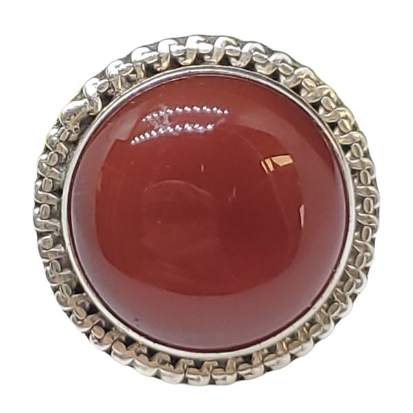 New Carnelian Cabochon Ring Set in .925 Sterling Silver - Size 9 ring is 23mm diameter  - Total weig