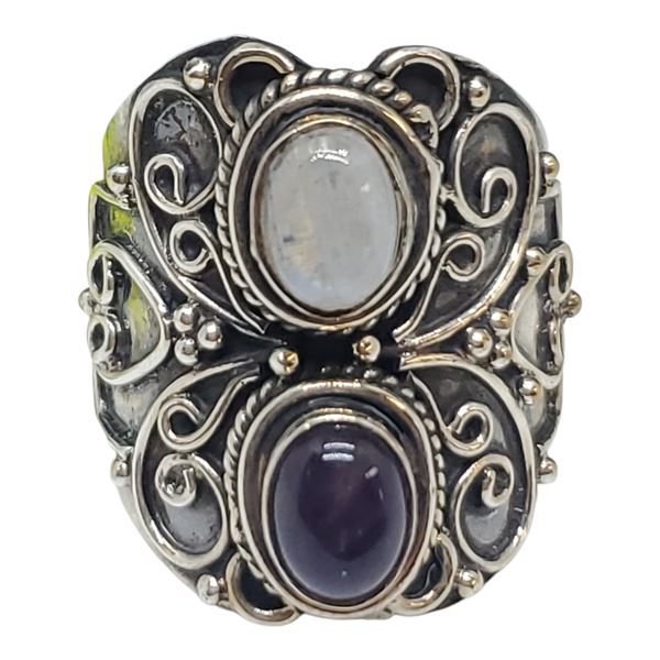New  Obsidian & Moonstone Ring Set in .925 Sterling Silver - Size 10 ring is 26mm long  - Total weig