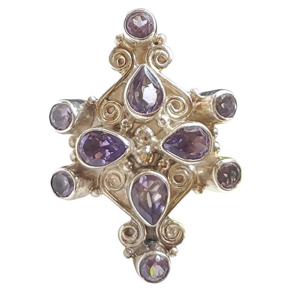 New Amethyst Ring Set in .925 Sterling  Silver - Size 9 ring is 37mm long - Total weight including g