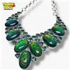 Image 2 : Opal Triplet & Heart Shaped Blue Crystal Gemstone Collar Necklace in Silver Setting  Center of colla