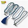 Image 2 : 4 Natural Blue Agate & Banded Agate Necklaces - 2 Chokers, 1 necklace & 1 Mala  prayer beads. Beads