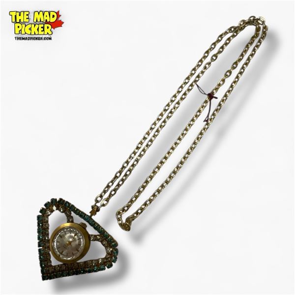 Vintage Lucky DeLuxe Rhinestone Pendant Watch (pendant is 2" x 2.5")