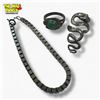 Image 1 : 3 Pcs. of Sterling Silver Jewelry - Bracelet and 2 rings - Total weight including gemstone: 22.5 gra