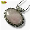 Image 1 : New Sterling Silver Rose Quartz Slide Pendant Necklace - (43 x 45 mm pendant on 20" chain) - Total w