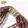 Image 2 : 10 Strand Garnet Bead Necklace - 16" long with Gold Plated Spacers and 3 mm beads. Magnetic Gold Pla