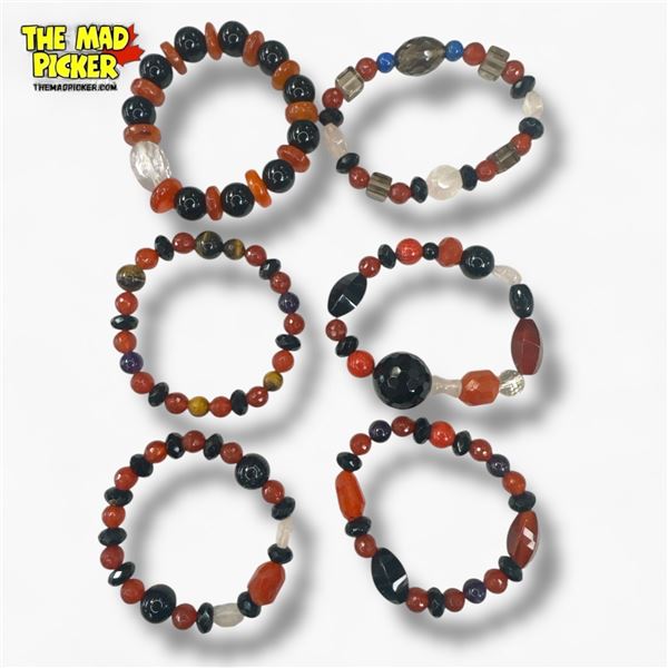4 Buddha Stone Gemstone Stretch Bracelets with Cloth Bag (6 mm - 8 mm beads)