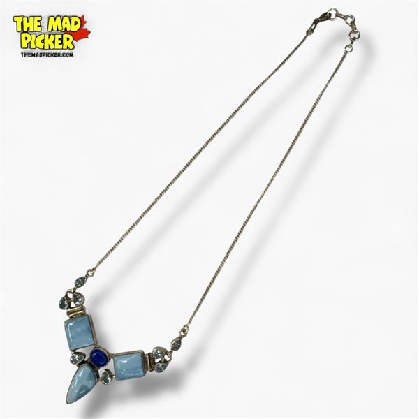 New Sterling Silver Blue Lace Agate, Lapis and Topaz 18" Necklace - Total weight: 20 grams