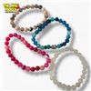 Image 2 : 4 Natural Polished Gemstone Bead Bracelets - Rose Quartz, Pink Banded, Pink Zebra, and Blue Agate  (