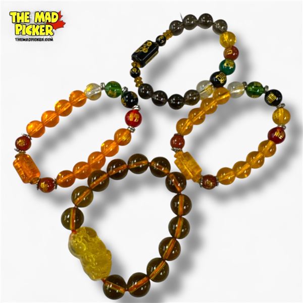 3 Feng Shui Five Element (11 mm) & 1 Pixiu Charm (14 mm) Beaded Bracelets