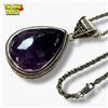 Image 1 : Large .925 Sterling Silver Polished Amethyst Teardrop Necklace - 14 x 29 x 35 mm pendant on 24" Ster