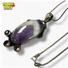 Image 1 : .925 Sterling Silver Chevron & Faceted Amethyst Necklace - 28 x 53 mm pendant on 21" Sterling Chain