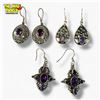Image 1 : 3 Pairs of Sterling Silver Amethyst Dangle Earrings - Total weight: 20.5 grams