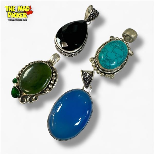4 New Sterling Silver & Gemstone Pendants - Total Weight: 65.7 grams