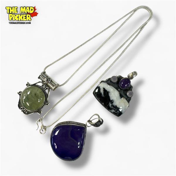 3 New Sterling Silver & Gemstone Pendants and 1 Chain - Total Weight: 64.2 grams