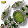 Image 2 : .925 Sterling Green Turquoise & Peridot Bracelet & Earrings Set (Bracelet is 1.5" wide)- Total weigh