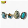 Image 1 : 4 New Sterling Silver Rings - Polka Dot Agate, Larimar & Turquoise - Total weight: 27.9 grams