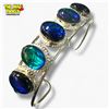Image 2 : .925 Sterling Silver Triplet Opal Pendant, Earrings & Cuff Bracelet - Total weight: 46.9 grams