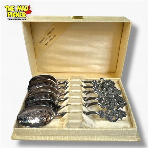 Set of 6 Antique .830 Thorvald Marthinsen Norway 4.5" Teaspoons in Original Box - Total weight: 61 g