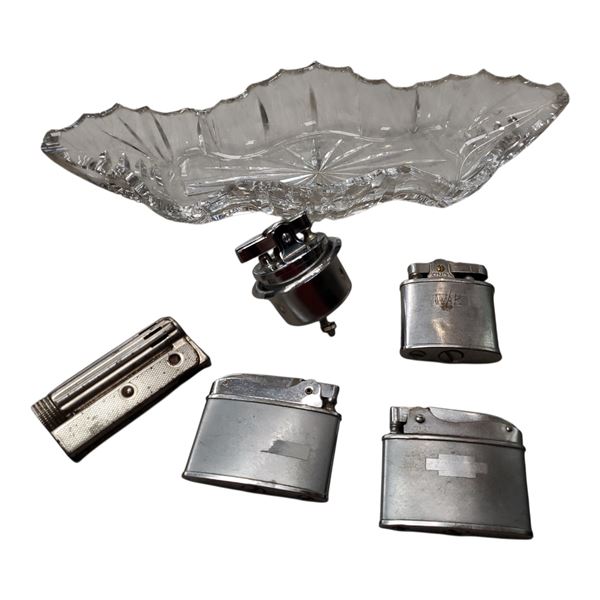 Cut Glass Bowl with 4 Lighters Auer, IMCO Triplex, Continental, and Nisco Vintage