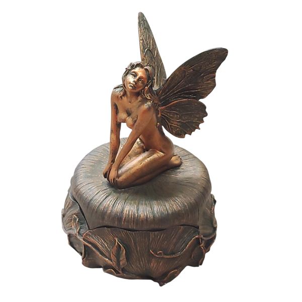 Top Collection Lidded Fairy Box Resin 7-Inch Tall Decorative Figurine