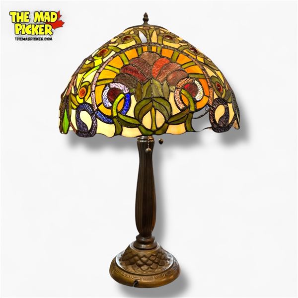 Vintage Tiffany Style Art Nouveau Floral Stained Glass Table Lamp 28" Tall