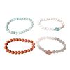 Image 1 : 4 Natural Polished Gemstone Bead Bracelets - Rose Quartz, Howlite, Red Jasper & Amazonite (7.5 to 8
