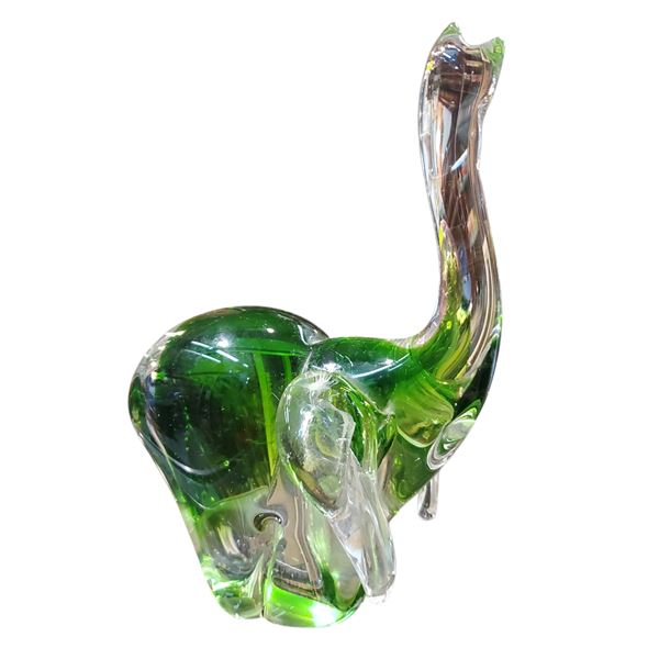Vintage Murano-Style Hand-Blown Green Art Glass Elephant Figurine 8-9 Inches 8" Tall