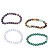 Image 1 : 4 Natural Polished Gemstone Bead Bracelets - Malachite, Blue Agate, Red Jasper & Amethyst (7.5 to 8