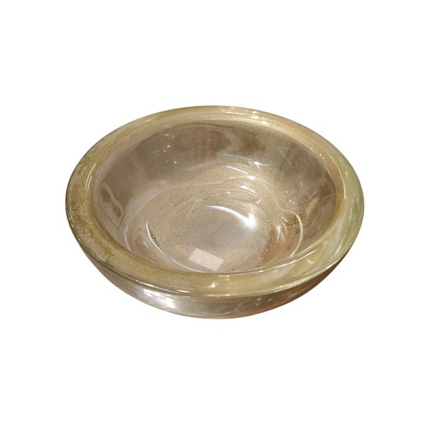 Murano Style Gold Fleck Art Glass Bowl Unsigned 6.5 Inch