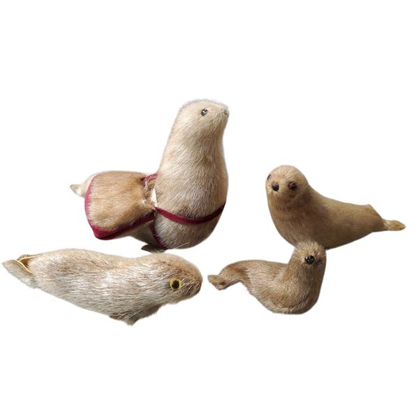 Vintage Inuit Handcrafted Seal Skin Seals 4-Piece Collection Canada 4-10" Long