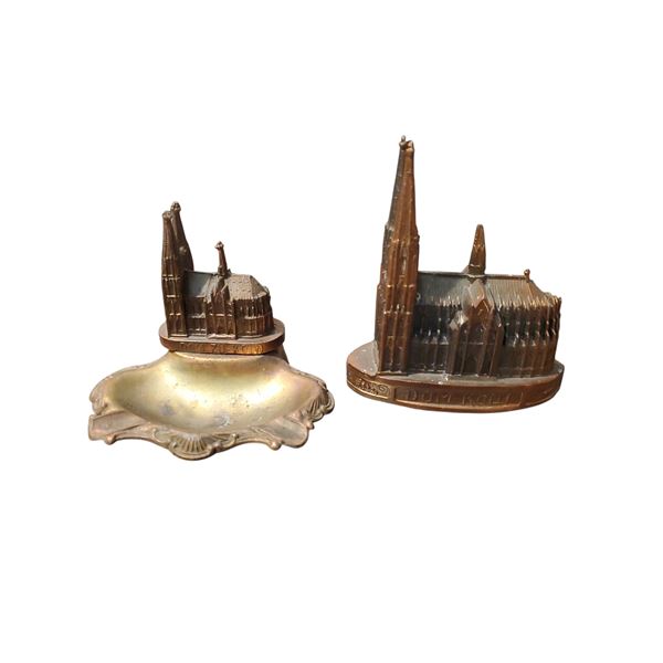 Vintage Cologne Cathedral Metal Ashtray and Trinket Box Mid-20th Century German Souvenirs
