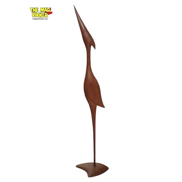 Mid-Century Modern Teak Wood Sculpture of a Crane or Heron - 26" Tall
