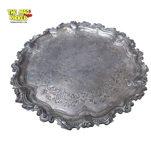 .925 Sterling Silver Footed Presentation Tray Dated 1872 - 11" diameter - Weight: 662 grams