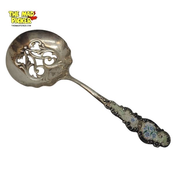 .925 Sterling Silver 4.75" Sugar Shifter with Porcelain Enamel - Total weight: 13.4 grams