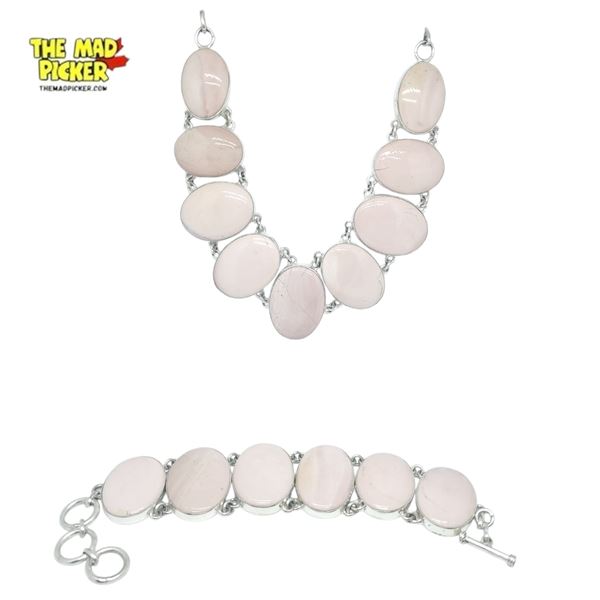 New Pink Andean Opal Bracelet & Collar Necklace in Silver Setting - Necklace is 1.75" deep at the fr