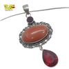 Image 2 : .925 Sterling Silver Red Jasper & Garnet Crystal Necklace - 42 x 80 mm pendant on 25" Sterling Chain