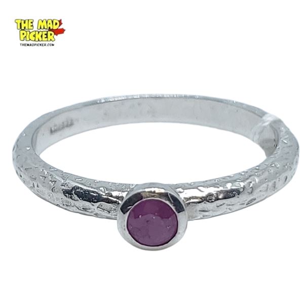 .925 Sterling Silver Garnet Stacker Ring - Size 10 - Ring is 5 mm wide - Total weight: 3.1 grams