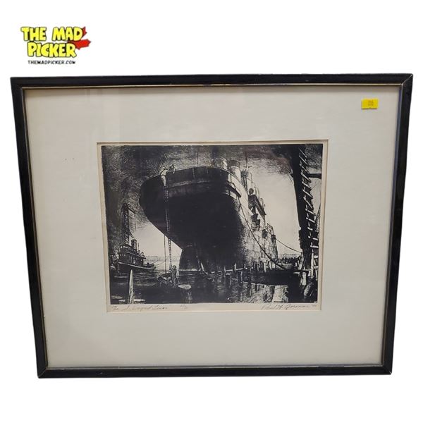 Goranson 1939 Drypoint 'the Salvaged Liner' Limited Edition 12/20, Burrard Inlet