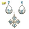 Image 1 : .925 Sterling Silver Aquamarine & Crystal Earrings & Pendant (Gold accented) - Total weight: 9.4 gra
