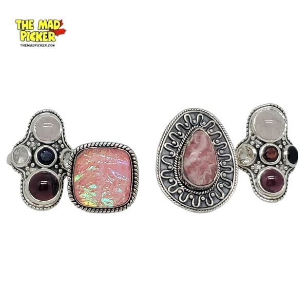 4 Sterling Silver Gemstone Rings - Rhodonite, Triplet Opal and 2 Multi-Gemstone - All Stamped .925 -