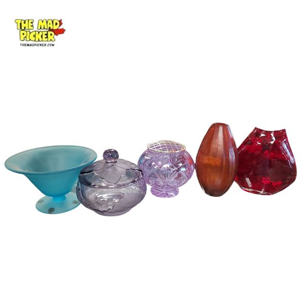 Assorted Vintage/antique Glassware Collection - Vases, Dishes, Various Styles and Colors