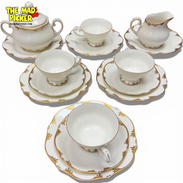 16-Piece Coalport Admiral White & Gold Bone China Set Porsgrund Norway 56