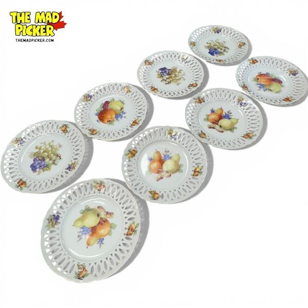 Set of 8 Vintage Bavaria 54 German Porcelain Fruit Plates with Reticulated Edge