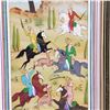 Image 2 : Vintage Persian Miniature Hunting and War Scene Khatam Frame 8.5 X 18.5in Iran