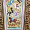 Image 3 : Vintage Persian Miniature Hunting and War Scene Khatam Frame 8.5 X 18.5in Iran